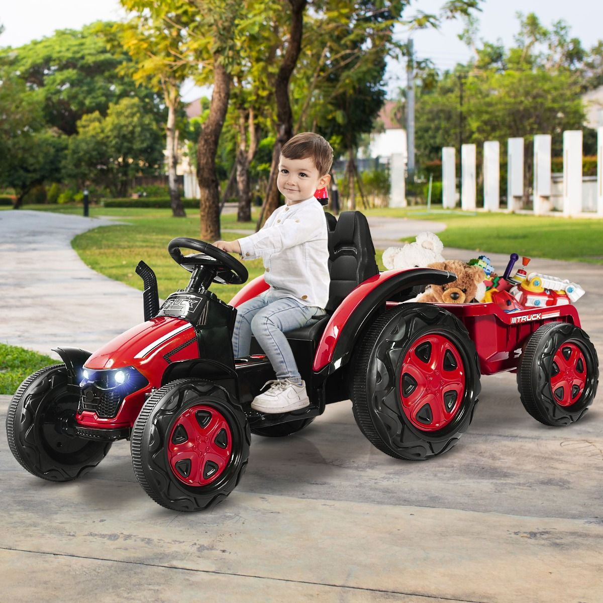 Tracteur Electrique Avec Télécommande 2.4G 12V 7AH Vitesse : 3-8 Km/H MP3 Port USB Pour Enfants De 3 À 8 Ans Blanc/Noir/Rouge/Vert