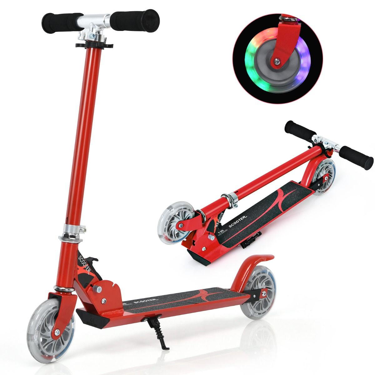 Trottinette Enfant 2 Roues Patinette Enfant Pliable Scooter Enfant Kick Avec LED Lumière Hauteur Réglable Bleu/Bleu Foncé/Rose/Rouge/Violet