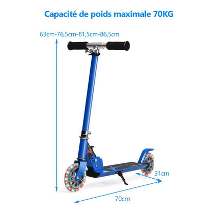 Trottinette Enfant 2 Roues Patinette Enfant Pliable Scooter Enfant Kick Avec LED Lumière Hauteur Réglable Bleu/Bleu Foncé/Rose/Rouge/Violet