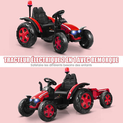 Tracteur Electrique Avec Télécommande 2.4G 12V 7AH Vitesse : 3-8 Km/H MP3 Port USB Pour Enfants De 3 À 8 Ans Blanc/Noir/Rouge/Vert