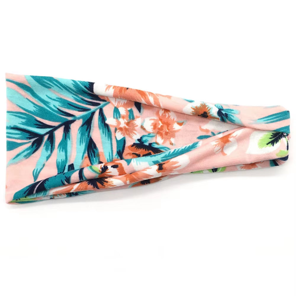 Women Boho Yoga Hair Bands Flower Print Wide Running Stretch Elastic Headband Polyester Bandana Hair Sports Gifts Accessories