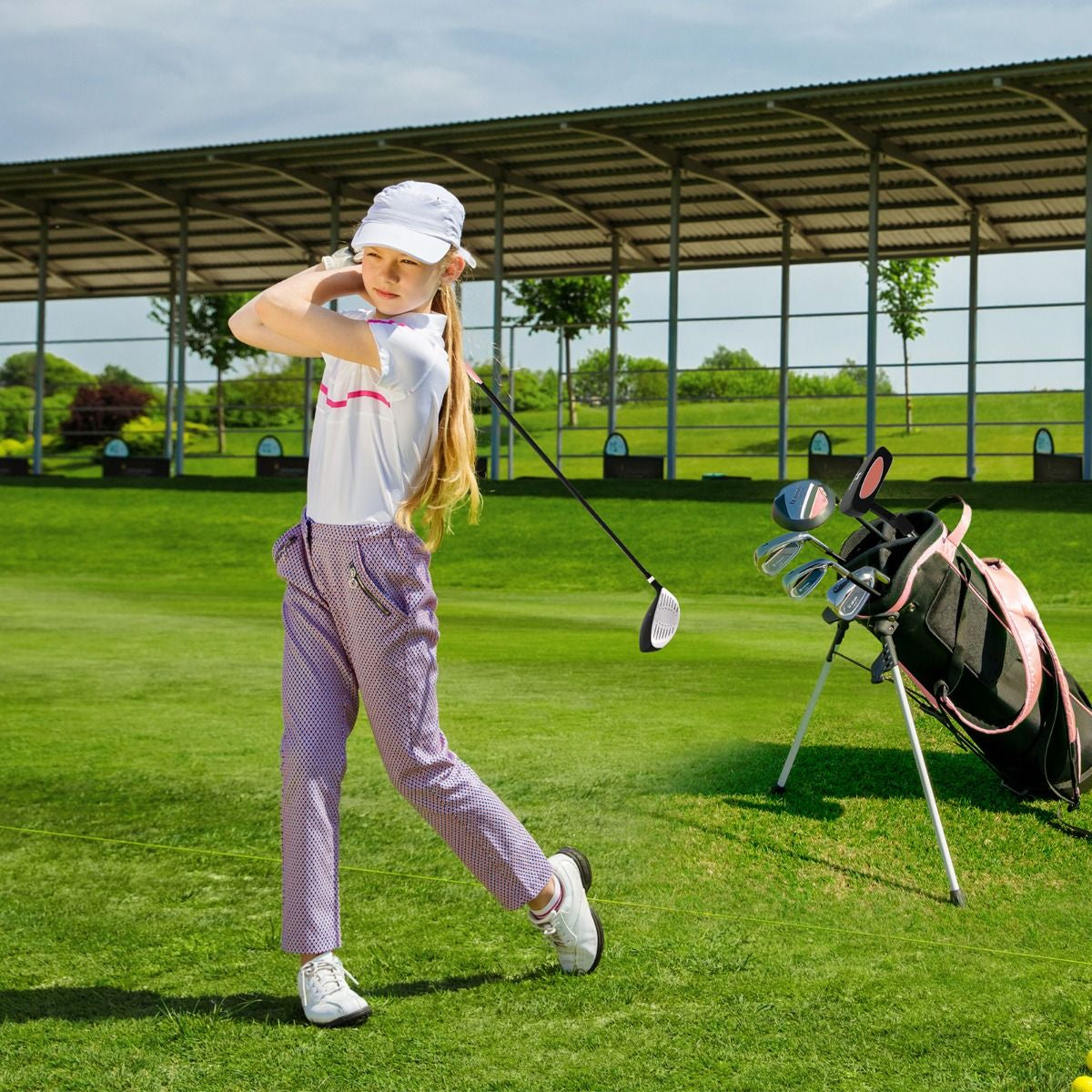 Ensemble Complet De Clubs De Golf Junior Pour Enfants De 11 À 13 Ans Driver #1 Hybride #5 Fers #7 #9 #S Et Putter Sac Trépied Avec Capuche Anti-Pluie Bleu/Rose/Vert