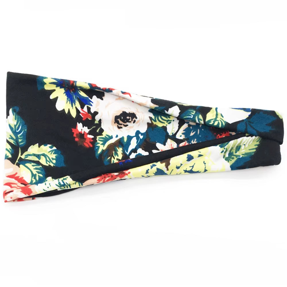 Women Boho Yoga Hair Bands Flower Print Wide Running Stretch Elastic Headband Polyester Bandana Hair Sports Gifts Accessories