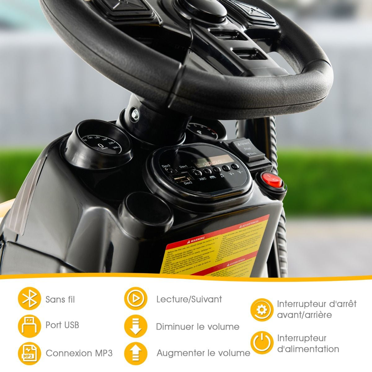 Tracteur Electrique Avec Télécommande 2.4G 12V 7AH Vitesse : 3-8 Km/H MP3 Port USB Pour Enfants De 3 À 8 Ans Blanc/Noir/Rouge/Vert