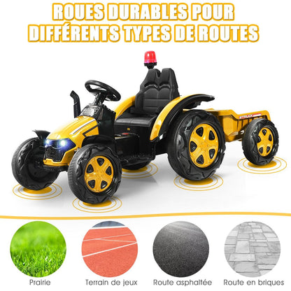 Tracteur Electrique Avec Télécommande 2.4G 12V 7AH Vitesse : 3-8 Km/H MP3 Port USB Pour Enfants De 3 À 8 Ans Blanc/Noir/Rouge/Vert