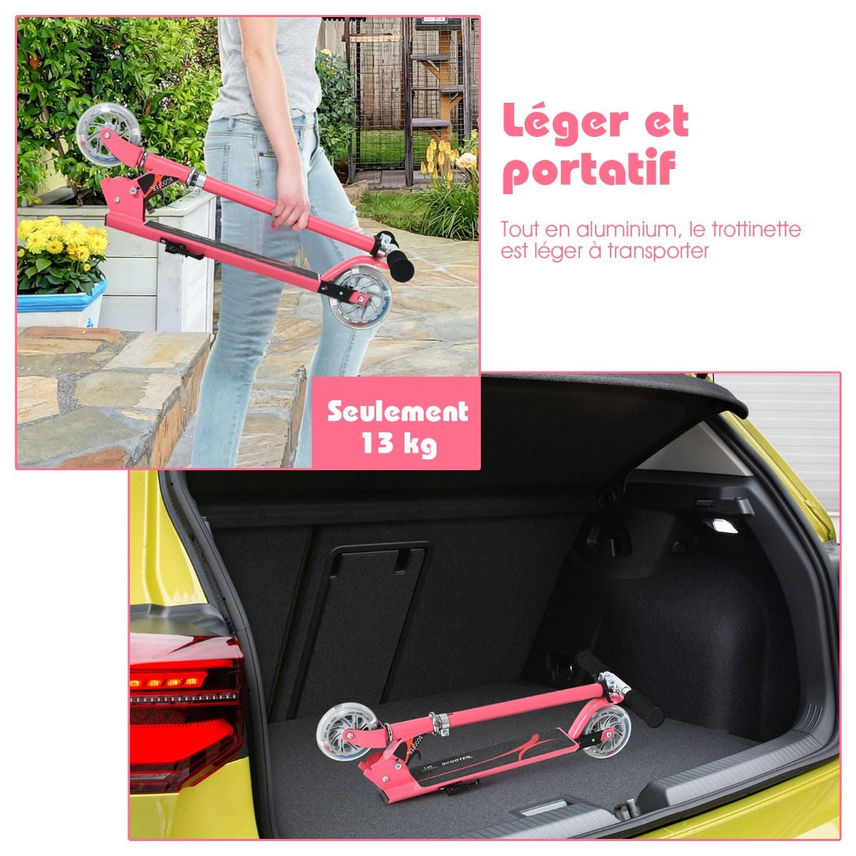 Trottinette Enfant 2 Roues Patinette Enfant Pliable Scooter Enfant Kick Avec LED Lumière Hauteur Réglable Bleu/Bleu Foncé/Rose/Rouge/Violet