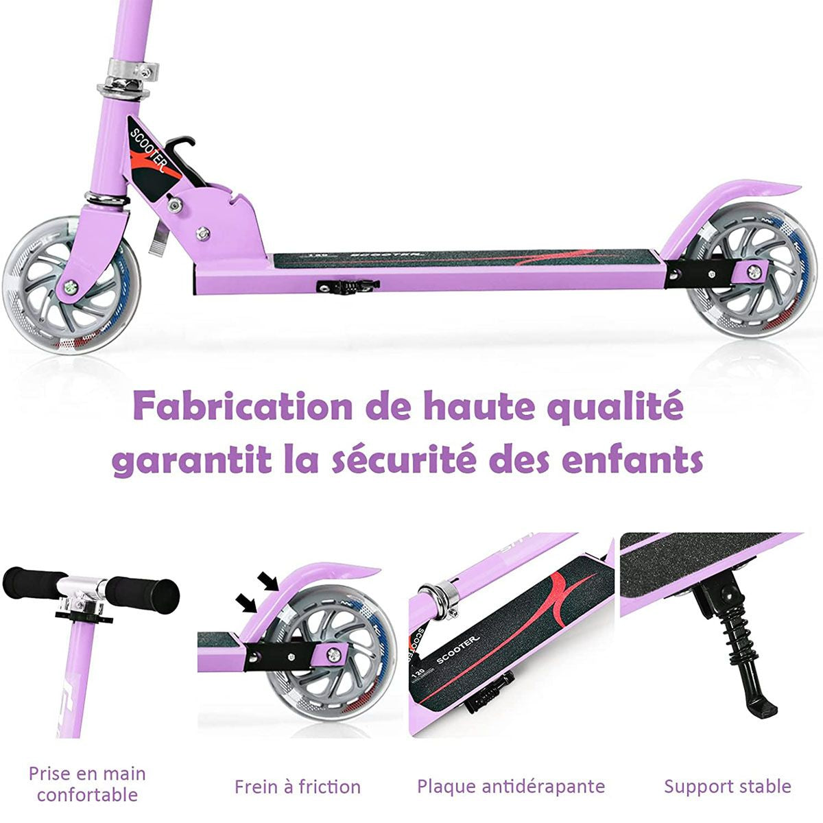 Trottinette Enfant 2 Roues Patinette Enfant Pliable Scooter Enfant Kick Avec LED Lumière Hauteur Réglable Bleu/Bleu Foncé/Rose/Rouge/Violet