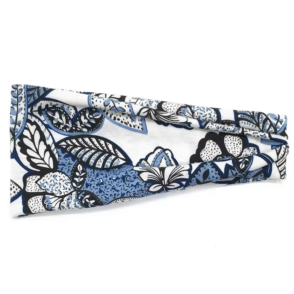 Women Boho Yoga Hair Bands Flower Print Wide Running Stretch Elastic Headband Polyester Bandana Hair Sports Gifts Accessories