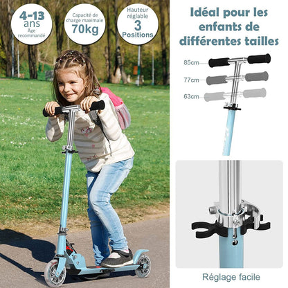 Trottinette Enfant 2 Roues Patinette Enfant Pliable Scooter Enfant Kick Avec LED Lumière Hauteur Réglable Bleu/Bleu Foncé/Rose/Rouge/Violet