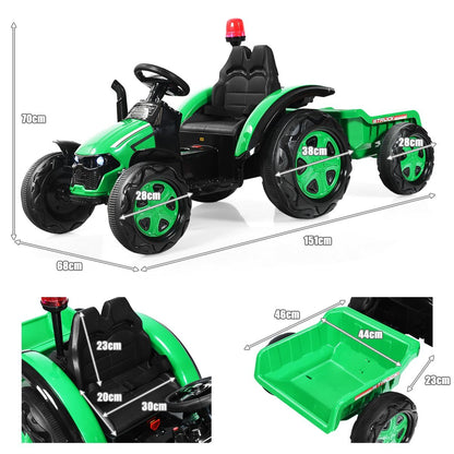 Tracteur Electrique Avec Télécommande 2.4G 12V 7AH Vitesse : 3-8 Km/H MP3 Port USB Pour Enfants De 3 À 8 Ans Blanc/Noir/Rouge/Vert