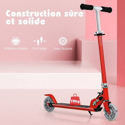 Trottinette Enfant 2 Roues Patinette Enfant Pliable Scooter Enfant Kick Avec LED Lumière Hauteur Réglable Bleu/Bleu Foncé/Rose/Rouge/Violet