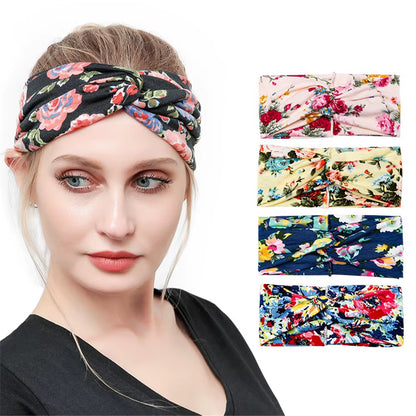 Women Boho Yoga Hair Bands Flower Print Wide Running Stretch Elastic Headband Polyester Bandana Hair Sports Gifts Accessories
