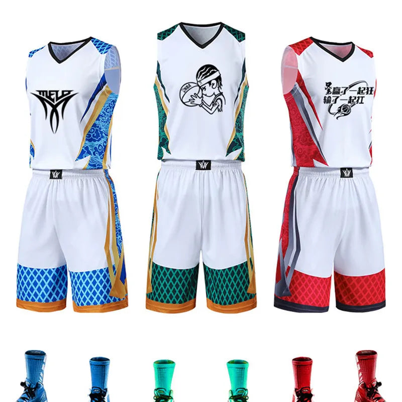 Custom Print Men Kids Basketball Jersey Sets Child College Tracksuits Breathable Men Basketball Uniforms Girls Sports Clothing