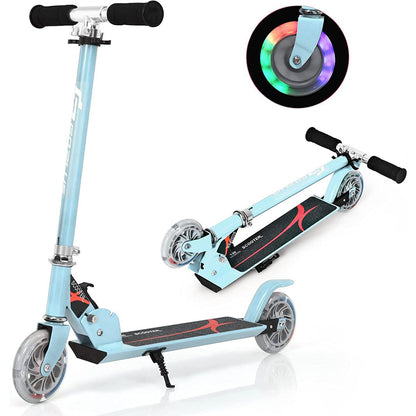 Trottinette Enfant 2 Roues Patinette Enfant Pliable Scooter Enfant Kick Avec LED Lumière Hauteur Réglable Bleu/Bleu Foncé/Rose/Rouge/Violet