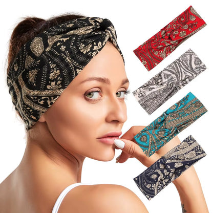Women Boho Yoga Hair Bands Flower Print Wide Running Stretch Elastic Headband Polyester Bandana Hair Sports Gifts Accessories