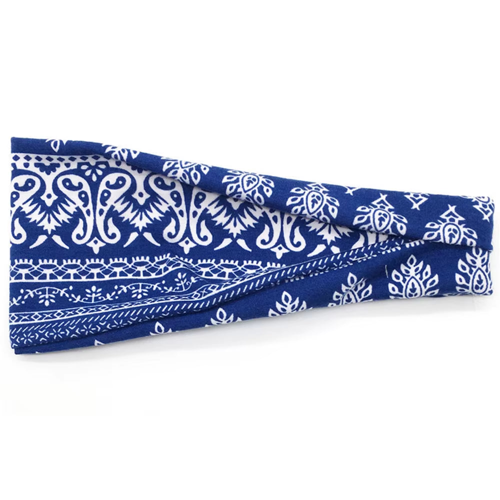 Women Boho Yoga Hair Bands Flower Print Wide Running Stretch Elastic Headband Polyester Bandana Hair Sports Gifts Accessories