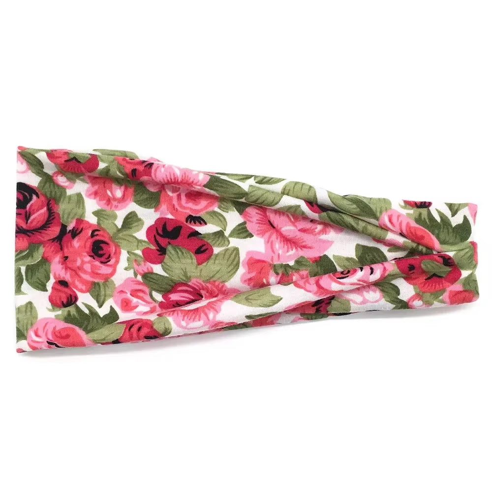Women Boho Yoga Hair Bands Flower Print Wide Running Stretch Elastic Headband Polyester Bandana Hair Sports Gifts Accessories