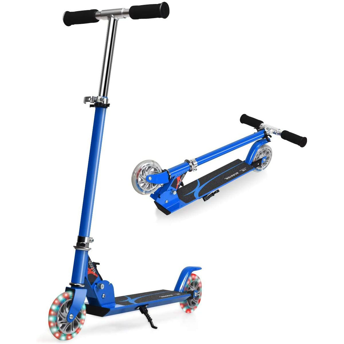 Trottinette Enfant 2 Roues Patinette Enfant Pliable Scooter Enfant Kick Avec LED Lumière Hauteur Réglable Bleu/Bleu Foncé/Rose/Rouge/Violet