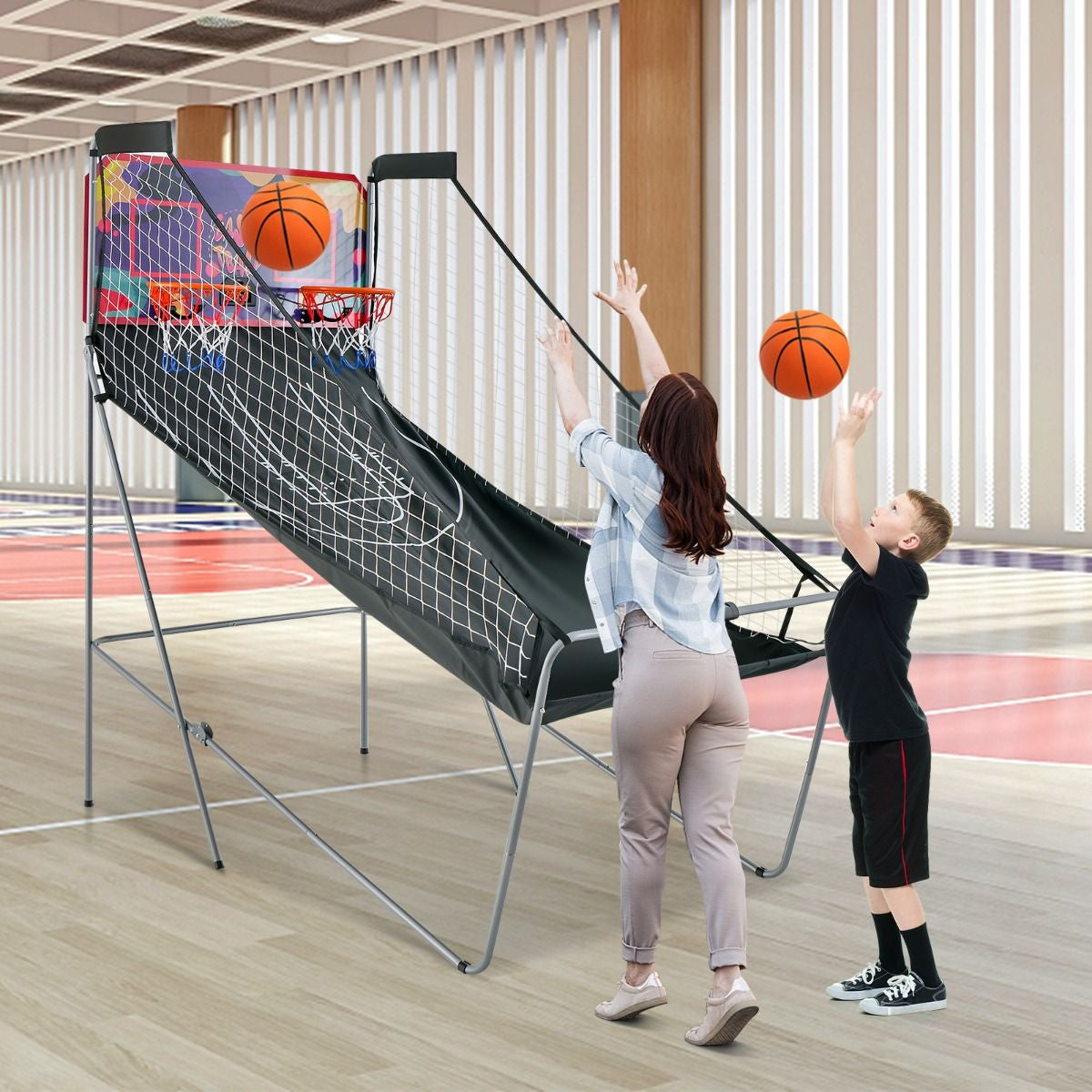 Jeu De Basketball Arcade Panier Compteur Basketball Panier De Basketball Arcade Blanc Et Noir 185X108X205Cm En Acier Bleu/Blanc/Gris/Violet
