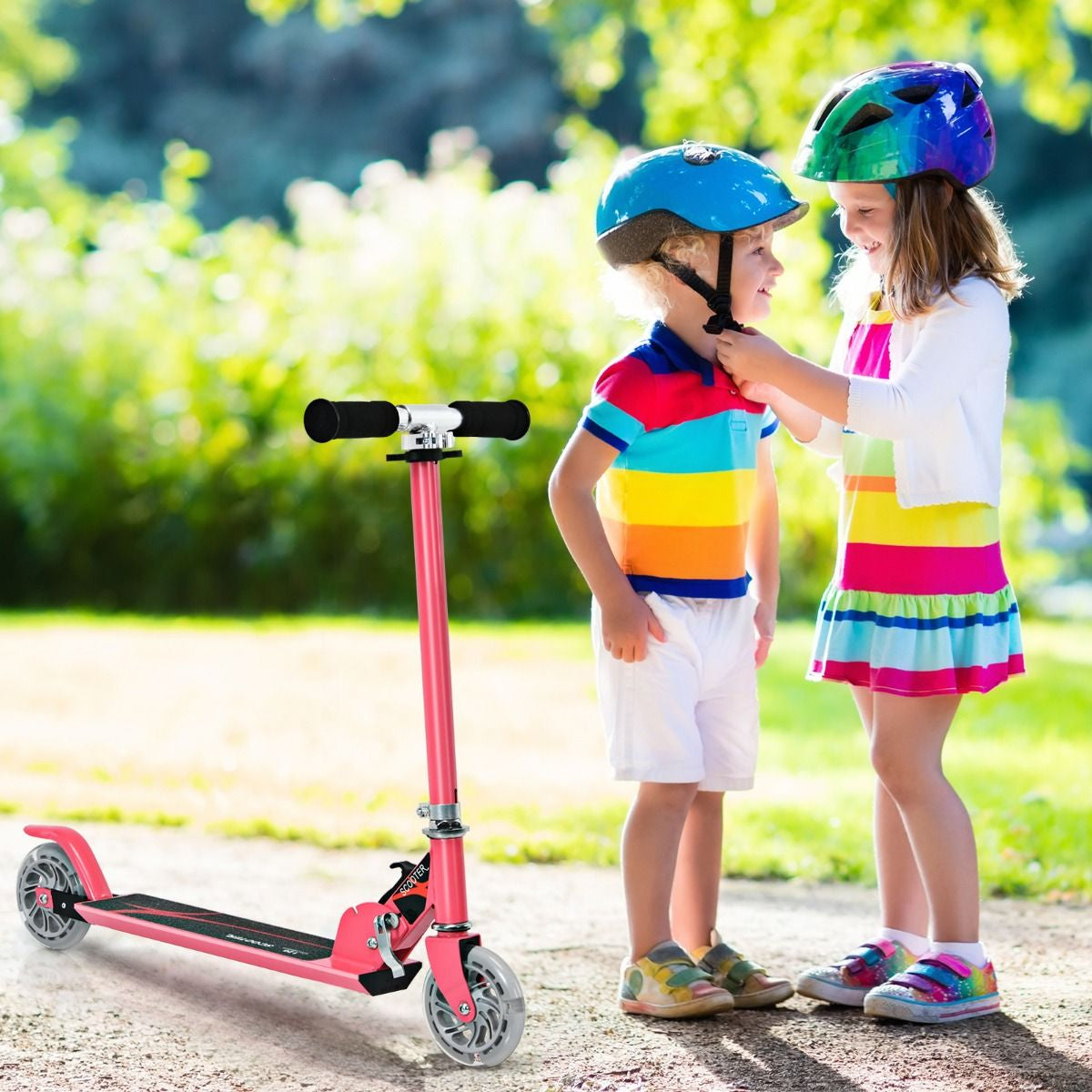 Trottinette Enfant 2 Roues Patinette Enfant Pliable Scooter Enfant Kick Avec LED Lumière Hauteur Réglable Bleu/Bleu Foncé/Rose/Rouge/Violet