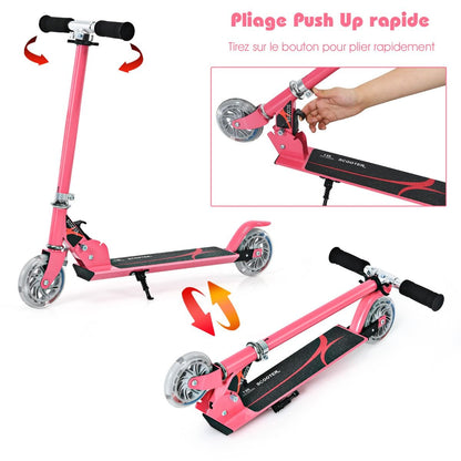Trottinette Enfant 2 Roues Patinette Enfant Pliable Scooter Enfant Kick Avec LED Lumière Hauteur Réglable Bleu/Bleu Foncé/Rose/Rouge/Violet