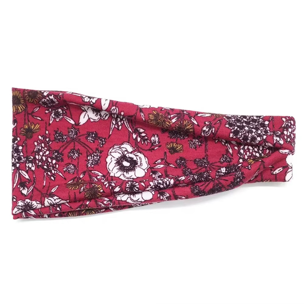 Women Boho Yoga Hair Bands Flower Print Wide Running Stretch Elastic Headband Polyester Bandana Hair Sports Gifts Accessories