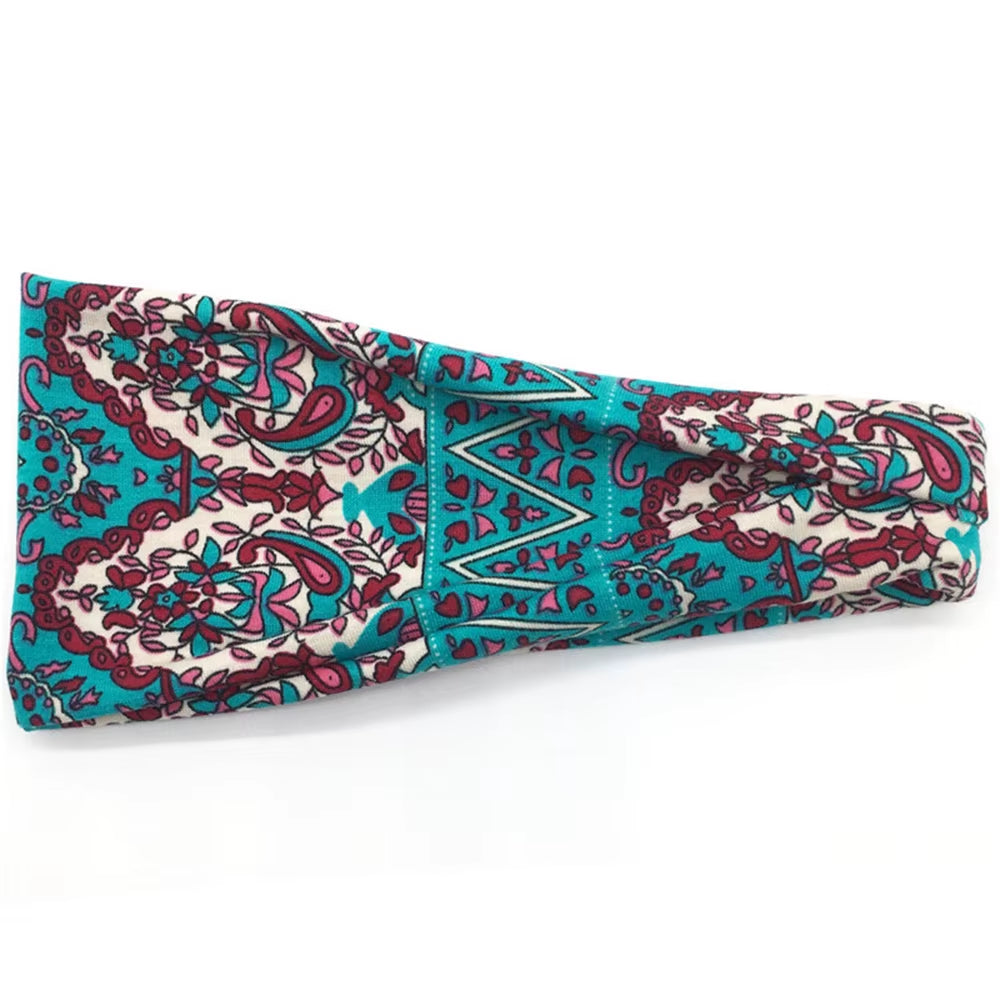 Women Boho Yoga Hair Bands Flower Print Wide Running Stretch Elastic Headband Polyester Bandana Hair Sports Gifts Accessories