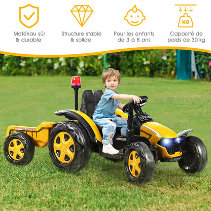 Tracteur Electrique Avec Télécommande 2.4G 12V 7AH Vitesse : 3-8 Km/H MP3 Port USB Pour Enfants De 3 À 8 Ans Blanc/Noir/Rouge/Vert