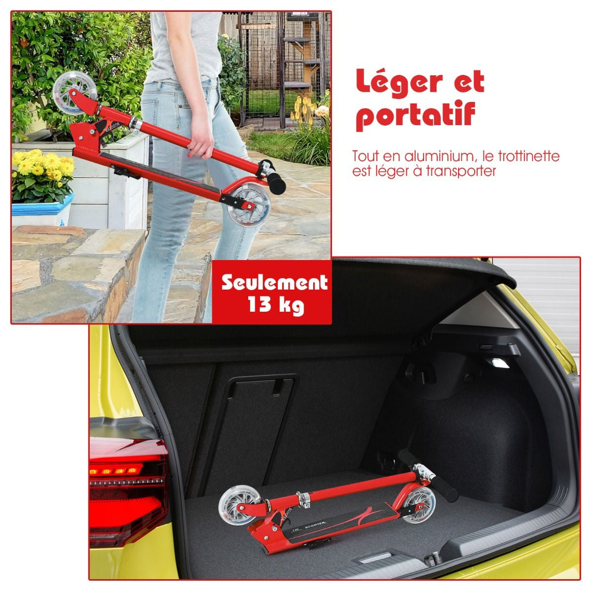 Trottinette Enfant 2 Roues Patinette Enfant Pliable Scooter Enfant Kick Avec LED Lumière Hauteur Réglable Bleu/Bleu Foncé/Rose/Rouge/Violet