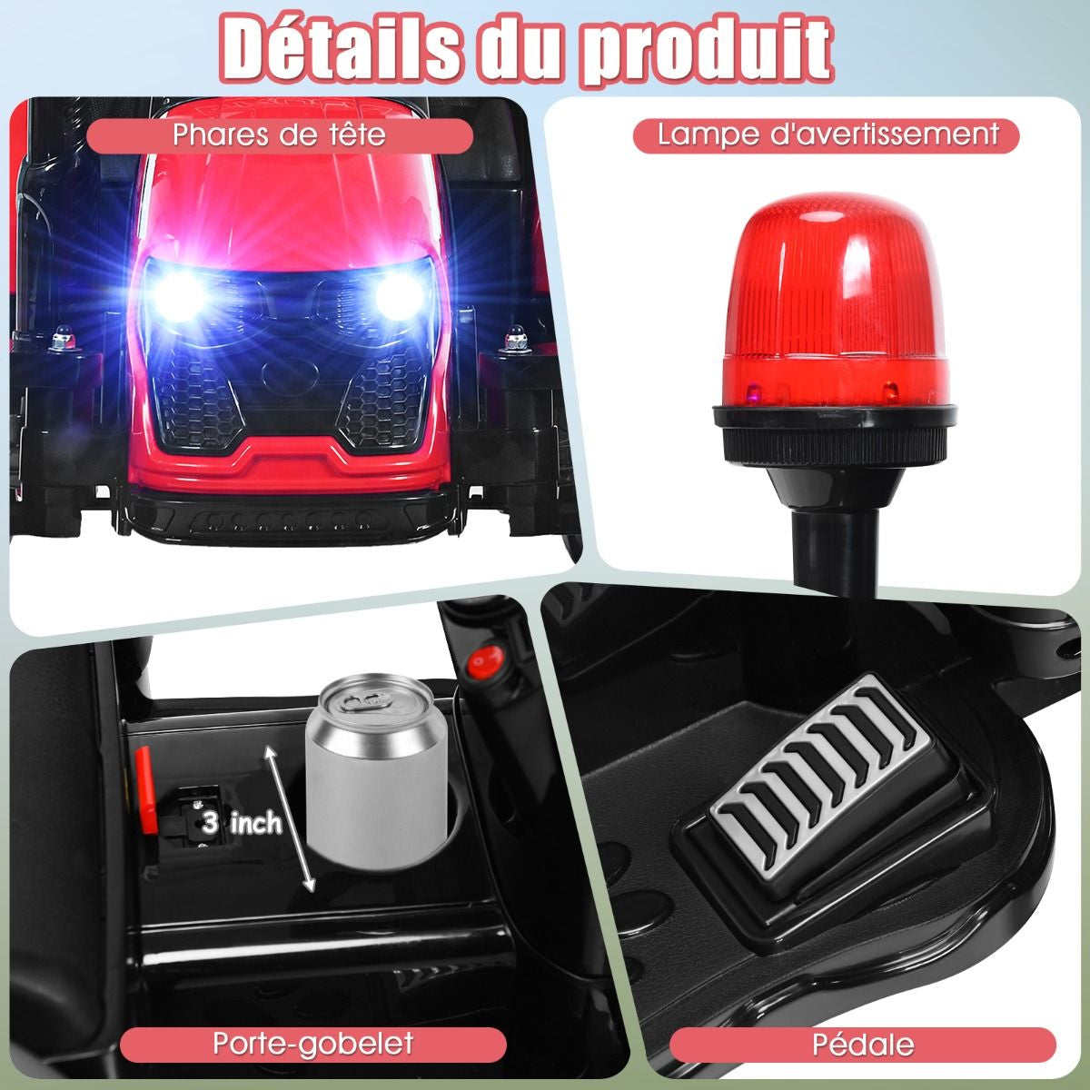 Tracteur Electrique Avec Télécommande 2.4G 12V 7AH Vitesse : 3-8 Km/H MP3 Port USB Pour Enfants De 3 À 8 Ans Blanc/Noir/Rouge/Vert