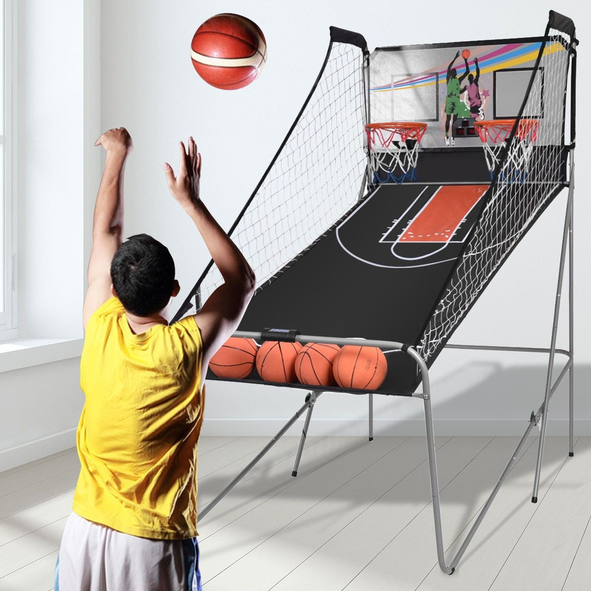 Jeu De Basketball Arcade Panier Compteur Basketball Panier De Basketball Arcade Blanc Et Noir 185X108X205Cm En Acier Bleu/Blanc/Gris/Violet