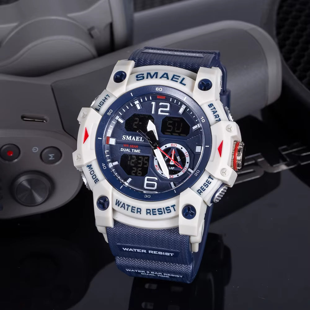 Sport Watch Military Wristwatch for Men Alarm Stopwatch LED Digital Back Light Dual Time Display Waterproof Watch Men 8007