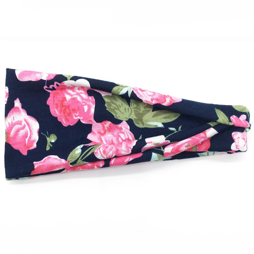 Women Boho Yoga Hair Bands Flower Print Wide Running Stretch Elastic Headband Polyester Bandana Hair Sports Gifts Accessories