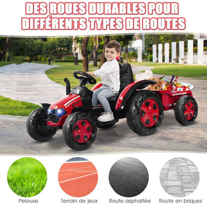 Tracteur Electrique Avec Télécommande 2.4G 12V 7AH Vitesse : 3-8 Km/H MP3 Port USB Pour Enfants De 3 À 8 Ans Blanc/Noir/Rouge/Vert