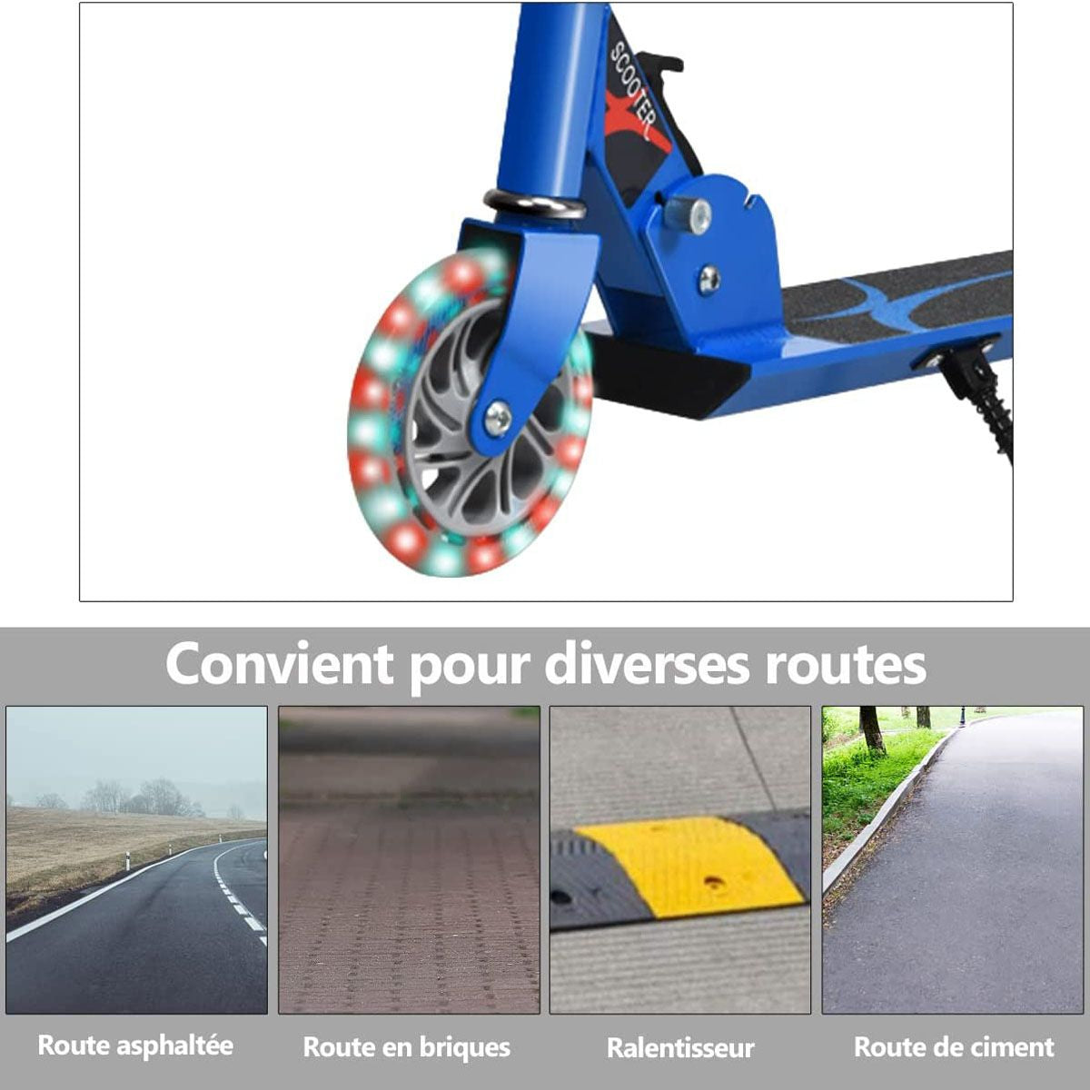 Trottinette Enfant 2 Roues Patinette Enfant Pliable Scooter Enfant Kick Avec LED Lumière Hauteur Réglable Bleu/Bleu Foncé/Rose/Rouge/Violet