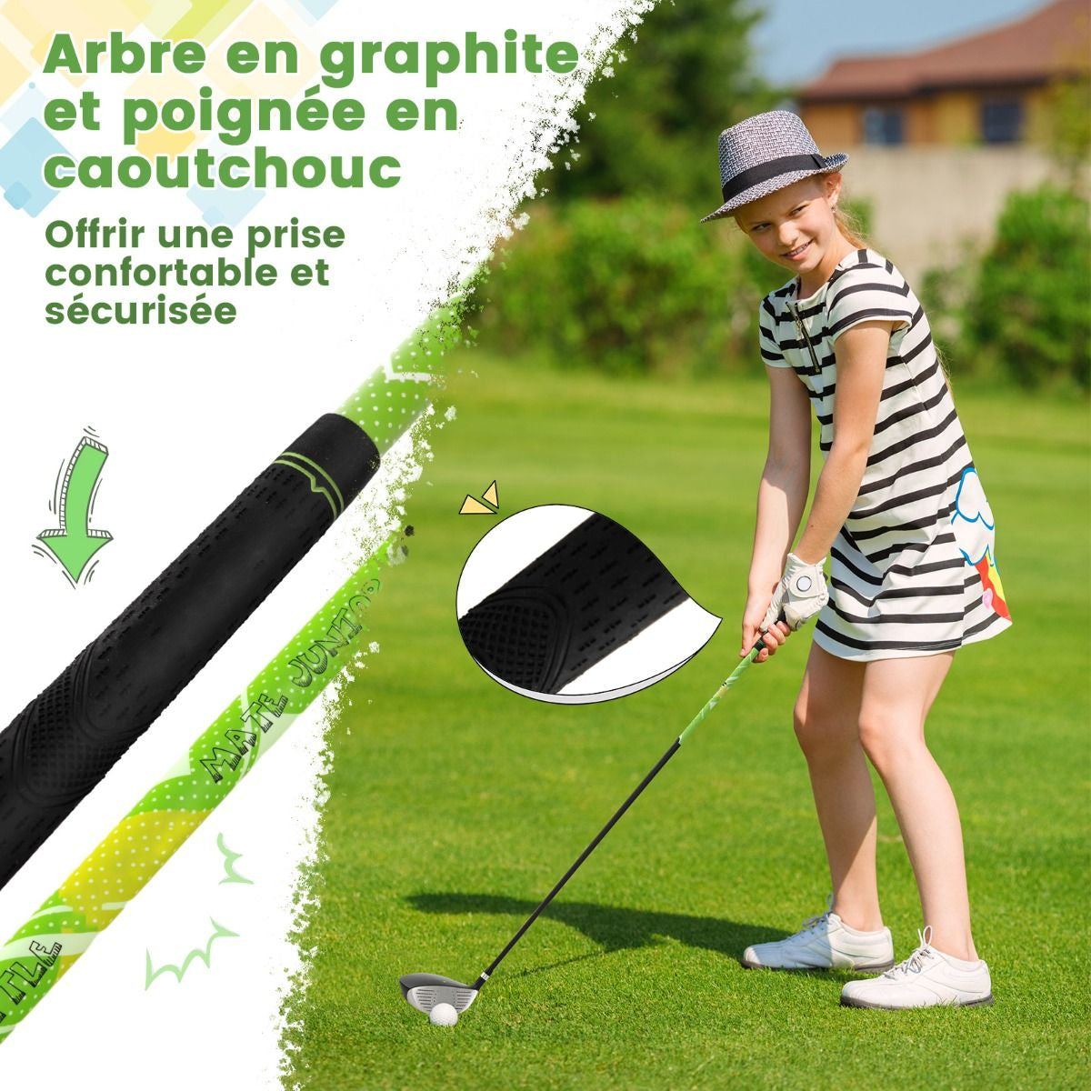 Ensemble Complet De Clubs De Golf Junior Pour Enfants De 11 À 13 Ans Driver #1 Hybride #5 Fers #7 #9 #S Et Putter Sac Trépied Avec Capuche Anti-Pluie Bleu/Rose/Vert