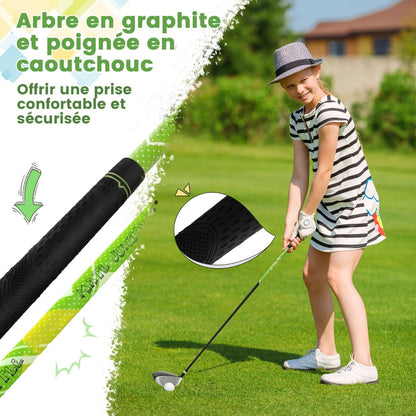 Ensemble Complet De Clubs De Golf Junior Pour Enfants De 11 À 13 Ans Driver #1 Hybride #5 Fers #7 #9 #S Et Putter Sac Trépied Avec Capuche Anti-Pluie Bleu/Rose/Vert