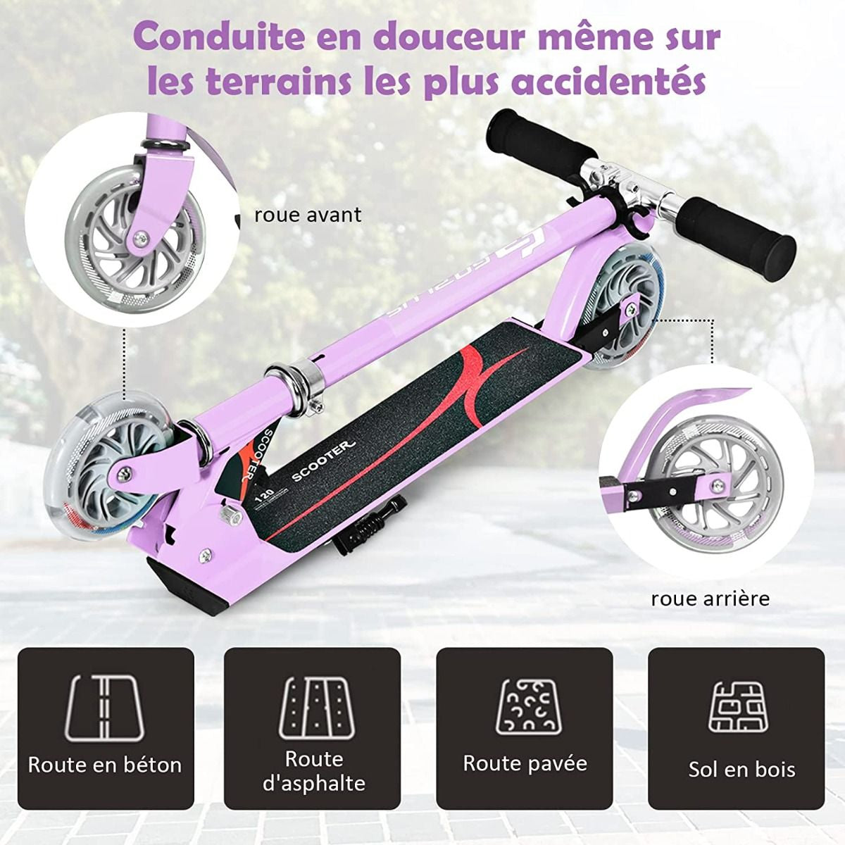 Trottinette Enfant 2 Roues Patinette Enfant Pliable Scooter Enfant Kick Avec LED Lumière Hauteur Réglable Bleu/Bleu Foncé/Rose/Rouge/Violet