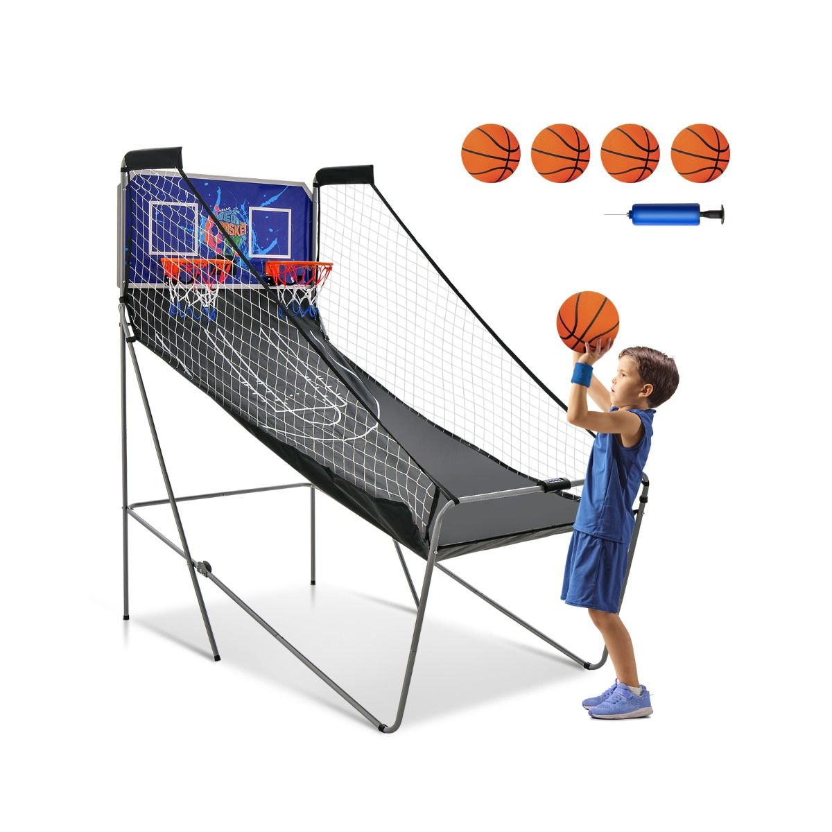 Jeu De Basketball Arcade Panier Compteur Basketball Panier De Basketball Arcade Blanc Et Noir 185X108X205Cm En Acier Bleu/Blanc/Gris/Violet