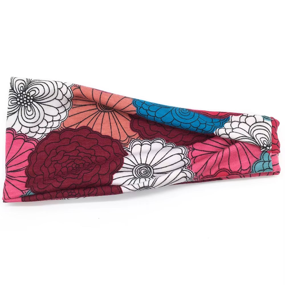 Women Boho Yoga Hair Bands Flower Print Wide Running Stretch Elastic Headband Polyester Bandana Hair Sports Gifts Accessories